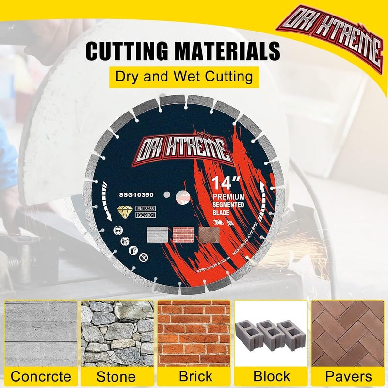 ORIXTREME 14 Inch Diamond Concrete Saw Blade 5Pcs, Segmented General Purpose Blade Dry/Wet Cutting Concrete, Reinforced Concrete, Masonry, Brick, Block,1"-20mm Arbor - Image 4